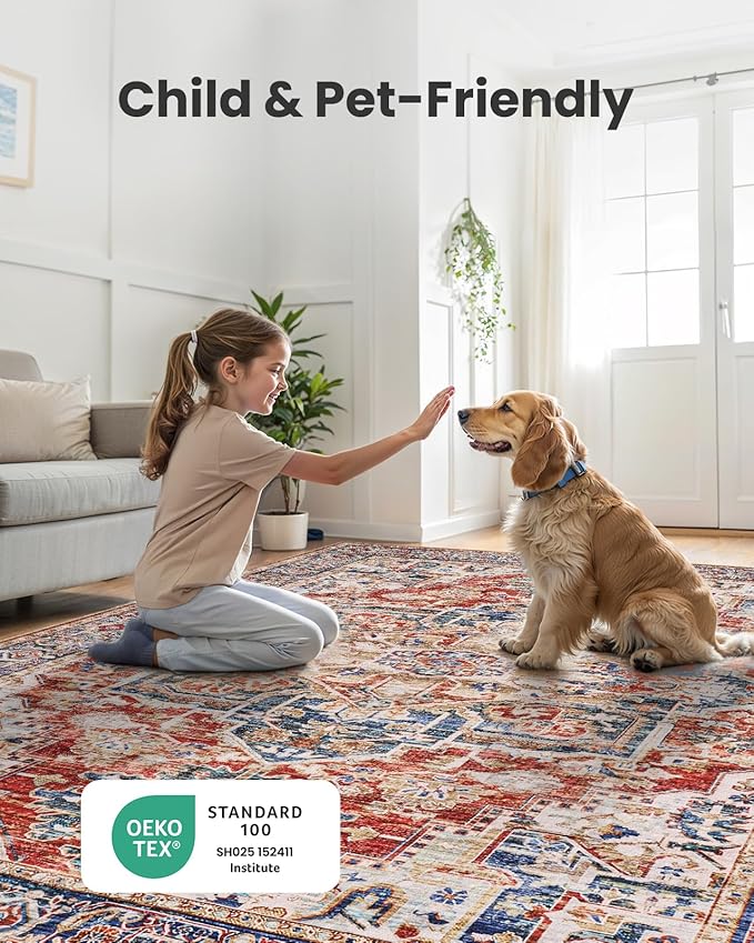 AMADA HOMEFURNISHING 2x6 Washable Runner Rug, Low-Profile Kitchen Rugs with Non-Slip Backing & Durable Edge Binding, Vintage Entryway Runner Rug for Bedroom & Hallway