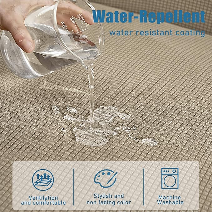 Water Repellent Sofa Cushion Covers, Stretch Sofa Seat Covers, Furniture Protector for Pets with Elastic Bottom, Non Slip, Washable (Loveseat Cushion, Sand)