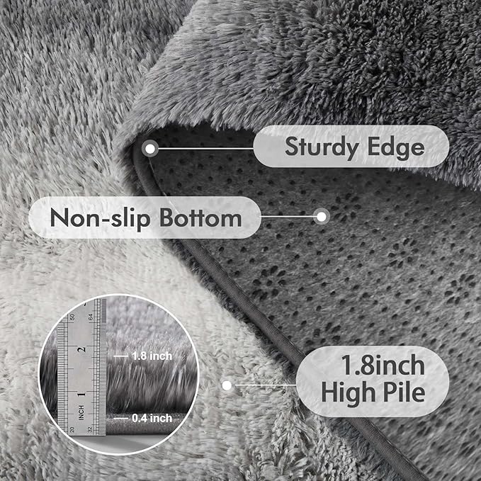 Area Rugs for Living Room, 6x9 Feet Soft Fluffy Plush Rug High Pile Non-Slip Floor Carpet for Bedroom Dorm Decor Aesthetic Grey White Gradient