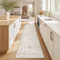 Madane Runner Rug 2x8 for Hallway, Kitchen Non-Slip Runner Rug with Rubber Backing, Vintage Soft Low Pile Throw Neutral Carpet Runner for Laundry Room Entryway Bathroom Bedroom (2 x 8, Brown/Ivory)