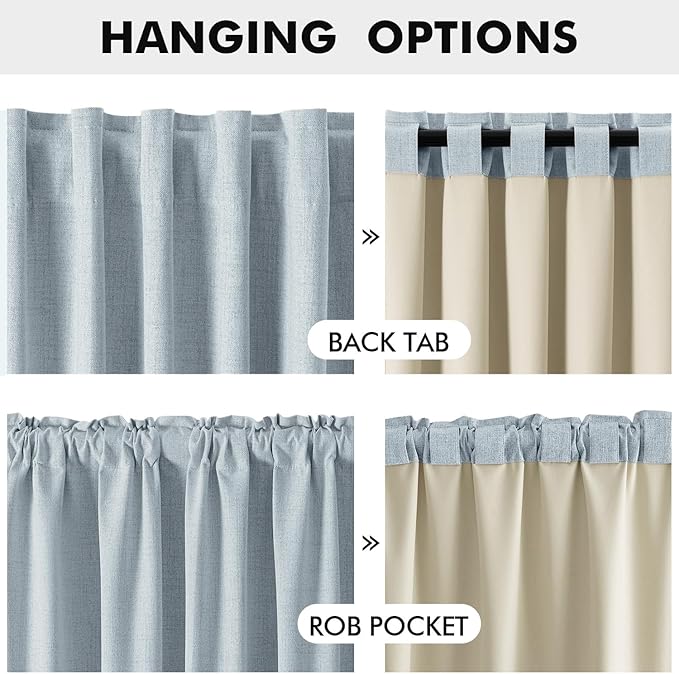 MIULEE 100% Blackout Linen Curtains for Bedroom, Chambray Blue Solid Luxury Decor Thermal Insulation Room Darkening Drapes for Living Room Nursery Back Tab Rod Pocket 42 x 72 Inches, 2 Panels