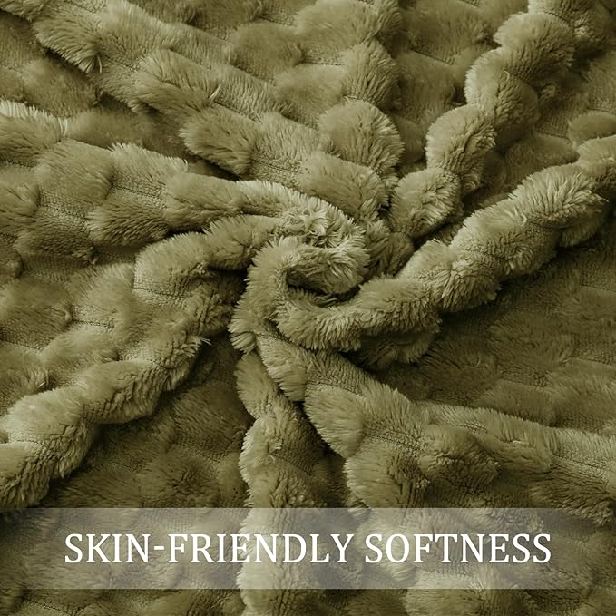 Exclusivo Mezcla Fleece Twin Blanket for Bed, Extra Large Fuzzy Olive Green Bed Blankets, Soft Cozy Plush Sofa Throws for All Seasons, 60x80 Inches