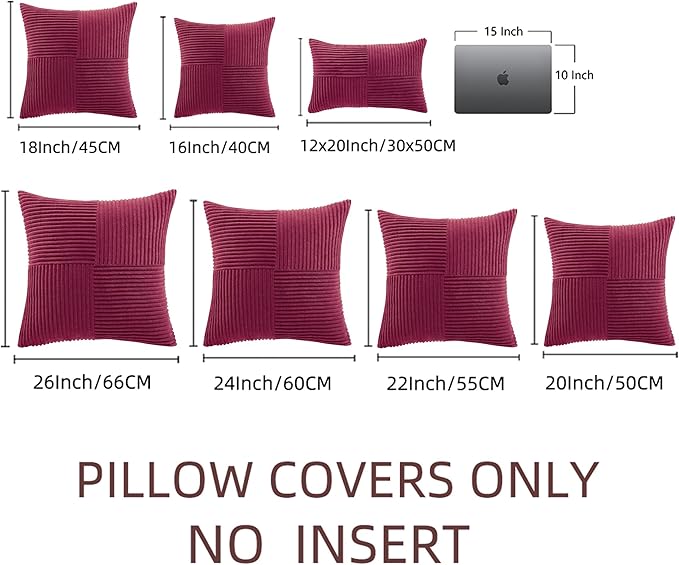 Fancy Homi 2 Packs Burgundy Lumbar Decorative Throw Pillow Covers 12x20 Inch for Living Room Couch Bed, Christmas Boho Home Decor, Soft Striped Corduroy Rectangle Accent Cushion Case 30x50 cm