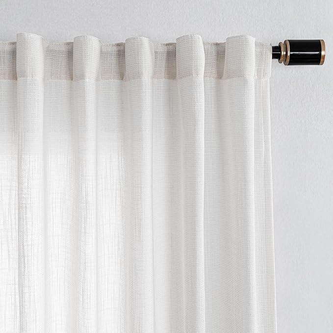 Curtain Panel, 90 Inch Beige Light-Filtering Cotton Blend