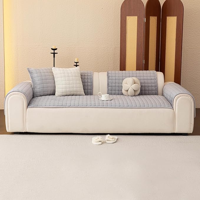 Velvet Couch Covers for Dogs, Dog Sectional Couch Covers, Pet Couchs Cover for Loveseat, Couchs Protector for Dogs, Sectional Sofa Cover for Pet Washable(1PC,Light Grey,27.6"×59")