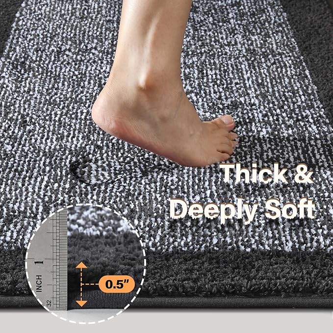 Bathroom Rugs 30x20 Non Slip Washable, Dark Grey Bath Mat for Bathroom Floor Tub, Soft Absorbent Quick Dry Mats for Shower, Bathtub,Home Decor