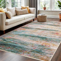 KOZYFLY Washable Area Rug 5x7 Modern Ombre Thin Rugs for Living Room Non-Slip Soft Striped Rug for Bedroom, Print Green Abstract Carpet for Laundry Kid Room