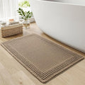 RESARE Waffle Bath Mat for Bathroom, Super Absorbent Bathroom Rugs Non Slip Machine Washable, Ultra Soft Quick Dry Boho Bath Rugs with Tassels for Floor, Upgraded Bordered Design, 18"x30" Brown