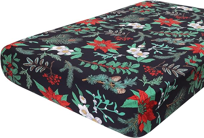 hyha Printed Couch Cushion Covers, Floral Sofa Covers Washable for 3 Cushion Couch, Stretch Pattern Outdoor Cushion Covers for Patio Furniture with Elastic Bottom(Large, Christmas Botanical)