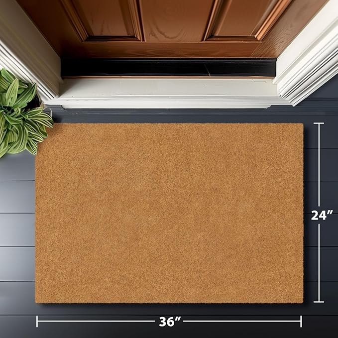 Barnyard Designs Natural Coco Coir Heavy Duty Backing Doormat - Large Cute Non-Slip Front Door Welcome Mat for Outside Entrance or Porch Entry, Brown (24x36, Plain Brown)