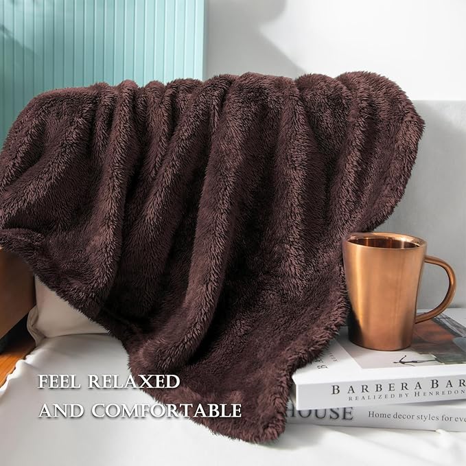 Exclusivo Mezcla Plush Fuzzy Fleece Bed Blanket King Size, Super Soft, Fluffy and Warm Blankets for Couch, Bed, All Season (Coffee, 90x104 Inches)