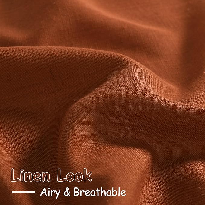 Rust Linen Curtains 108 Inches Long for Living Room Light Filtering Semi Sheer Curtain Back Tab Vintage Rustic Decor Extra Long Floor to Ceiling High Window for Bedroom Office 52x108, 2 Panels