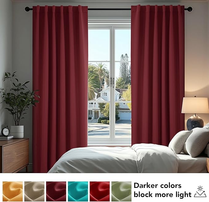 Deconovo Rod Pocket and Back Tab Blackout Curtains for Living Room Thermal Insulated Room Darkening Curtains 42Wx95L Inch Burgundy Red 2 Panels