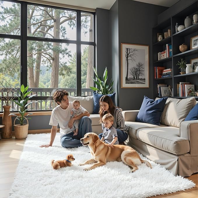 Super Soft Shaggy Area Rugs for Bedroom 4x6 Feet, Shaggy Plush Living Room Shag Furry Floor Rugs, Non-Shedding Indoor Rugs for Living Room Decor(4 x 6, White)