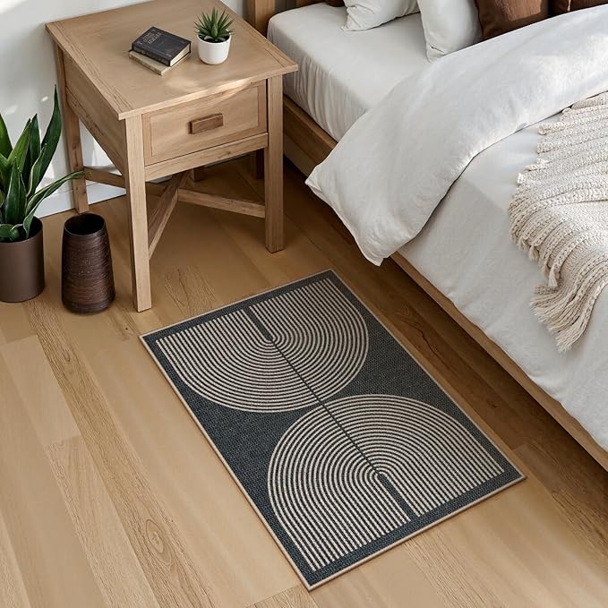 Lahome Enfys Rainbow Outdoor Mats for Front Door, 2x3 Small Washable Kitchen Rugs, Farmhouse Neutral Throw Rug Non Slip Non Shedding Indoor Outdoor Carpet for Entryway Foyer