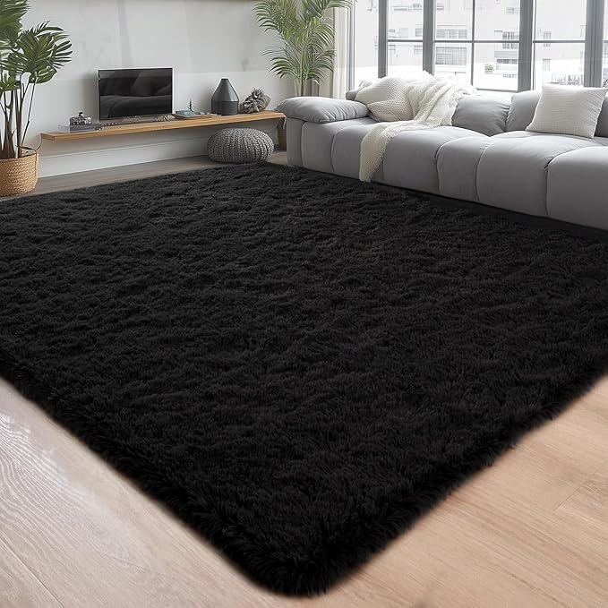 Chicrug Soft Area Rugs for Bedroom Living Room Plush Fluffy Rug 3x5 Feet, Shag Furry Area Rug Carpet Non Shedding for Nursery Children Kids Girls Room Home Decorative, Black