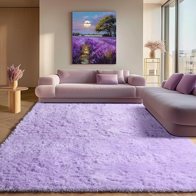 ONASAR Purple Rugs for Living Room Bedroom, 5x8 Fluffy Bedside Area Rug, Soft Plush Shaggy Indoor Floor Carpet for Nursery Kids Girls Boys Teen Dorm Home Office Decor Aesthetic