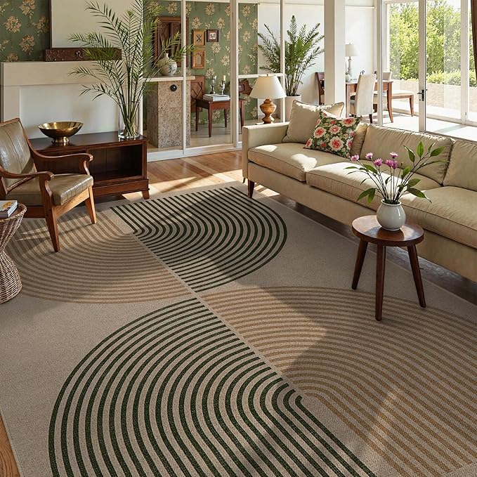 Lahome Enfys Modern Rainbow Outdoor Easy Jute Rug, Area Rugs 9x12 Living Room Patio Rug Large Farmhouse Indoor Outdoor Rugs, Contemporary Non Slip Dining Room Rugs for Under Table Sunroom