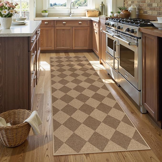 Lahome Checkered Easy Runner Rug, 2x8 Carpet Runners for Hallway 8ft Non Slip Washable Rug for Entryway Indoor, Checkerboard Nature Indoor Outdoor Carpet for Entry Laundry.