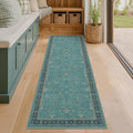 Boho 2x10 Extra Long Runner Rugs for Hallways - Machine Washable for Entryway Indoor, Stain Resistant Runner Rug for Kitchen - Non Slip with Rubber Backing, Teal Low Pile & Soft Carpet