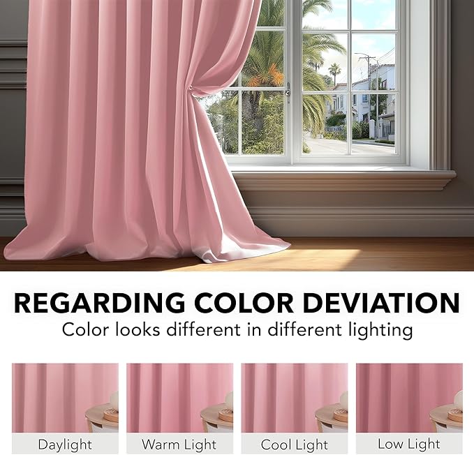 Deconovo Room Darkening Curtains Back Tab and Rod Pocket Curtains Thermal Insulated Blackout Curtains for Bedroom 52Wx72L Inch Coral Pink Set of 2