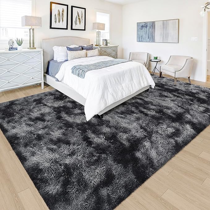 Black Grey Tie-Dyed Rug for Living Room 6x9 Fluffy Area Rug Mat Bedside Throw Rug for Bedroom Kids Room Boys Teens Nursery Baby Dorm Office Home Decor Aesthetic Carpets