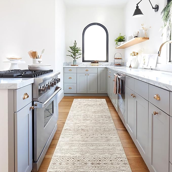 Moroccan Washable Hallway Runner Rug - 2'6"x14' Non Slip Kitchen Rugs Rubber Backing Floor Carpet with Soft Low Pile Mat for Living Room Bedroom Entryway Farmhouse 2'6"x14' Beige