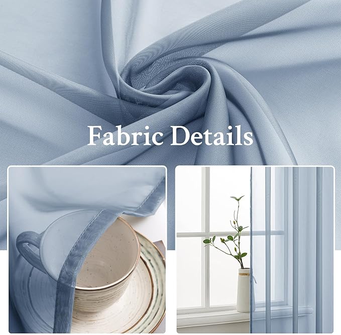 MIULEE 2 Panels Solid Color Sheer Window Curtains Elegant Window Voile Panels/Drapes/Treatment for Bedroom Living Room (54X90 Inches Dusty Blue)