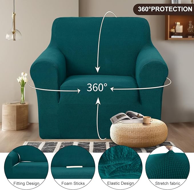 U-NICE HOME Recliner Chair Covers Stretch Couch Cover Sofa Cover Sofa Slipcover Furniture Protector for Chair Cover Pet Friendly(Armchair, Blue)