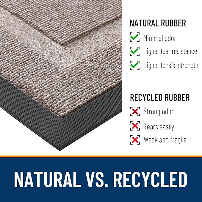 OLANLY Front Door Mat Indoor Outdoor Entrance, Waterproof All-Season, All-Weather Doormat, Sturdy Natural Rubber, Low Profile, Easy Clean Patio Porch Entryway Mat, 59x23, Camel