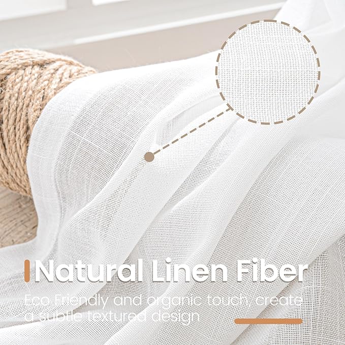 Curtain Panels, White Linen Blend Light-Filtering, 2 Panels 102 Inch Long