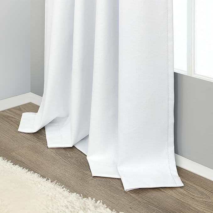 Short Blackout Curtains 54 Inch Length 2 Panels for Bedroom White Linen Textured Black Out Country Farmhouse Curtains for Small Bathroom Windows Kitchen Door Back Tab Pocket Cafe Drapes for Bay Window