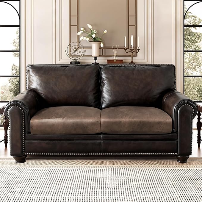 Leather Look Couch Cushion Covers Sofa Seat Slipcovers Sets Couches Furniture Protector for Sectional Armchair Loveseat Pets Kids Stretch Spandex Fabric (2 Cushion Loveseat, Light Brown)