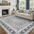 Lofus 6x9 Area Rugs for Living Room, Machine Washable Non-Slip Area Rug, Low Pile Large Rugs for Bedroom, Kitchen, Dining Room, Home Office, Vintage Oriental Print Rug, Light Grey with White