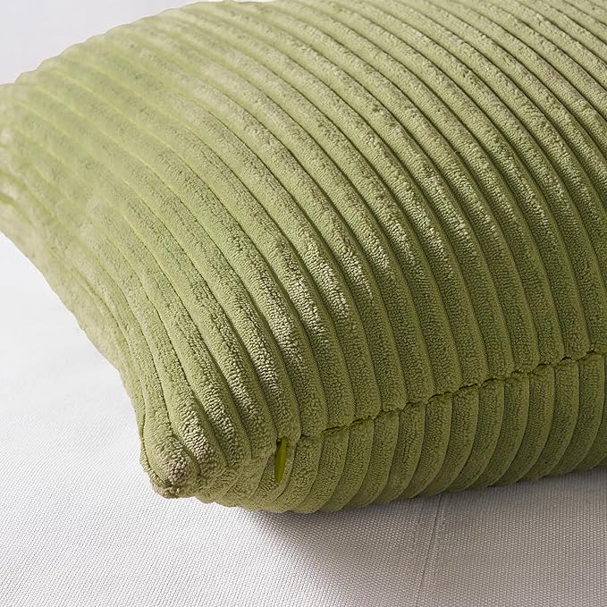 Topfinel 20x20 Oversized Throw Pillows Covers Set of 4 Euro Shams,Farmhouse Yellow Green Mix and Match Cushion Cases,Corduroy Striped Accent Pillows for Vanilla Girl Room Decor
