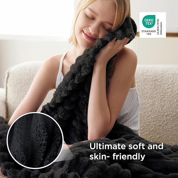 Bedsure GentleSoft Black Throw Blanket for Couch - Cozy Soft Dog Blankets for Couch, Cute Small Fuzzy Fluffy Fleece Throws for Men Boys, Birthday Gifts for Men Him, 50x60 Inches