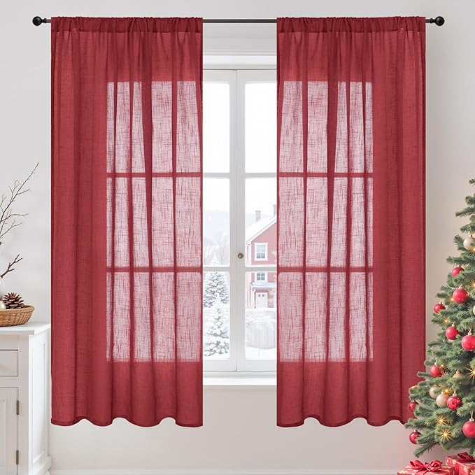 Curtain Panels in Burgundy, Light-Filtering Linen Blend, 63-Inch Length