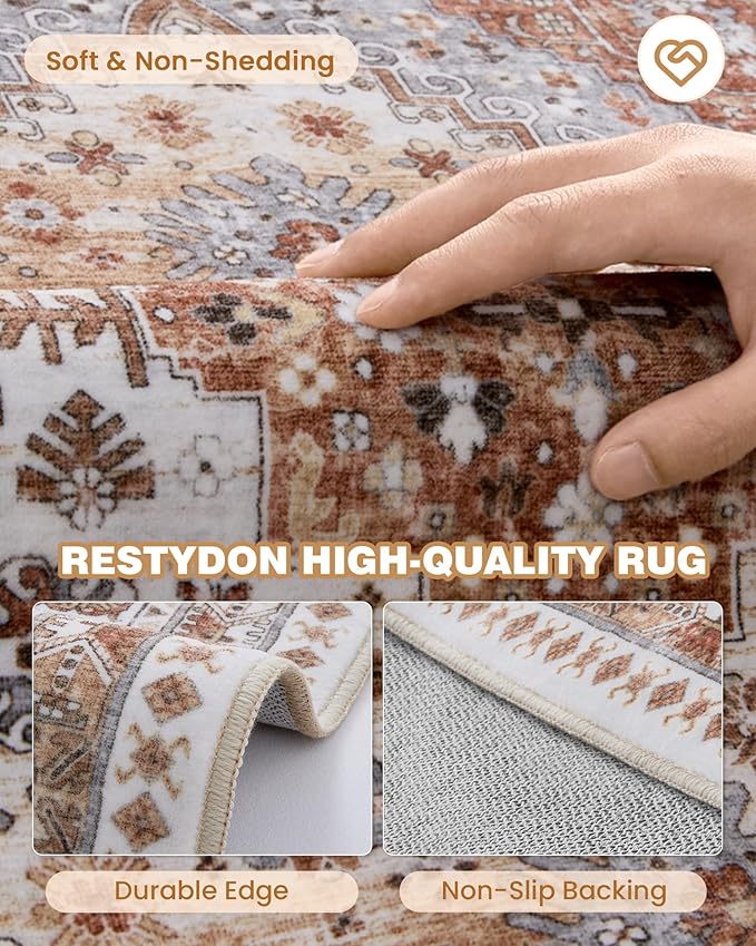 3x6 Runner Rug, Thin Entryway Non Slip Washable Rugs for Entryway, Runners for Hallways, Low Pile Vintage Soft Rugs for Living Room, Kitchen, Bedroom Rug(Orange,3'x6')