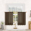 LAMIT Linen Curtains 30 Inch Length for Cafe, Semi Sheer Light Filtering Panels Back Tab and Rod Pocket Neutral Drapes for Basement/Window/Loft Room, Dark Brown, 2 Panels, 34 x 30 Inch