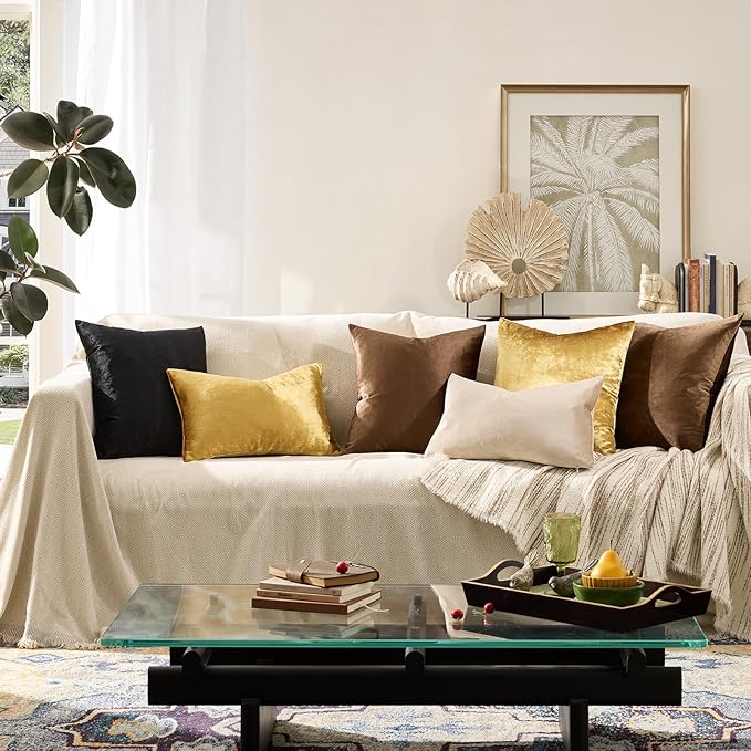 GIGIZAZA Gold Velvet Decorative Throw Pillow Covers for Sofa Bed 2 Pack Soft Cushion Cover 12x20