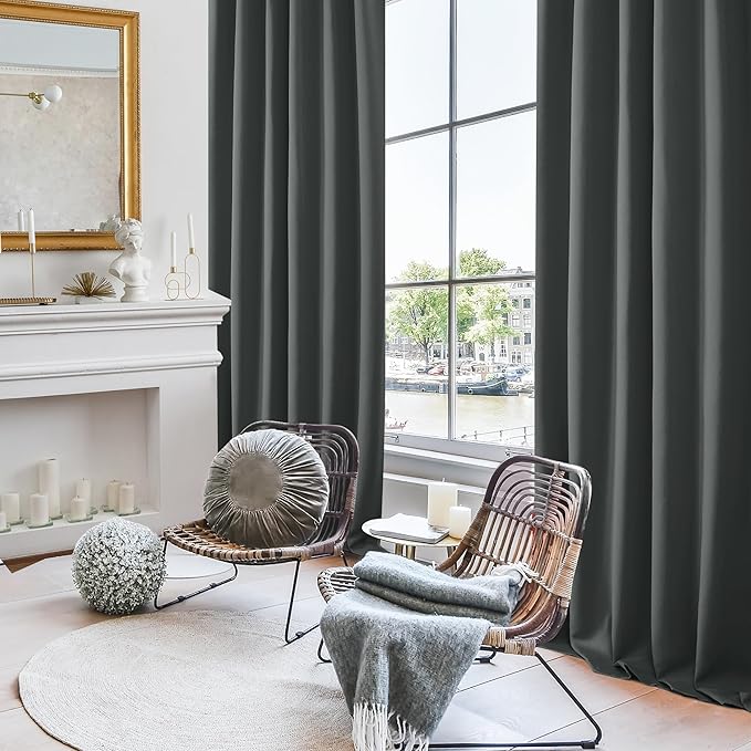 Deconovo Rod Pocket and Back Tab Curtains Room Darkening Curtain Blackout Thermal Insulated Window Curtains for Bedroom 52Wx63L Inch Dark Grey 2 Panels
