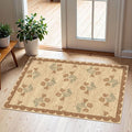 Front Door Mat Outside Entrance - 2x3 Floral Non-Slip Washable Doormat Indoor Outdoor Mat Jute-Look Farmhouse Tan Scalloped Entry Rug Small Throw Rugs for Entryway Kitchen Front Porch Decor