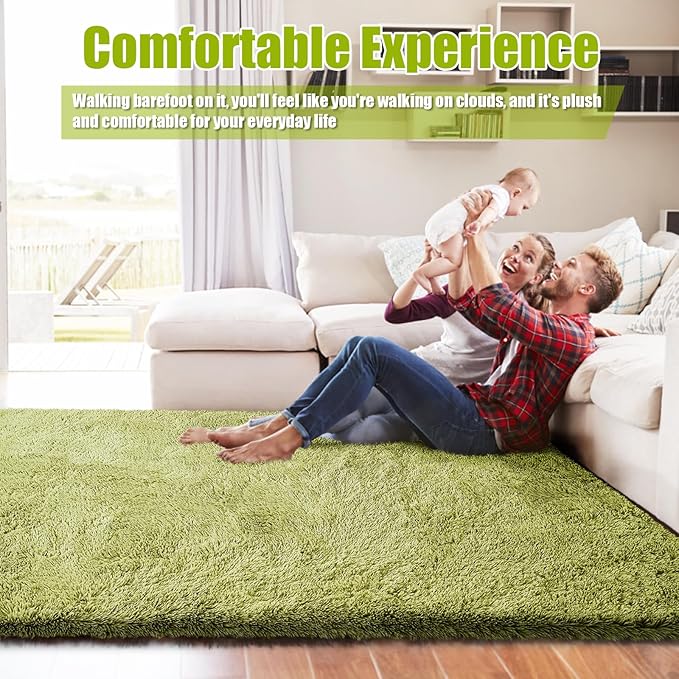Shag Area Rug for Bedroom 4x6,Green Fluffy Area Rugs for Living Room,Soft Fuzzy Rug Non-Shedding Indoor Plush Carpet for Kids Bedroom Nursery Dorm Home Decor