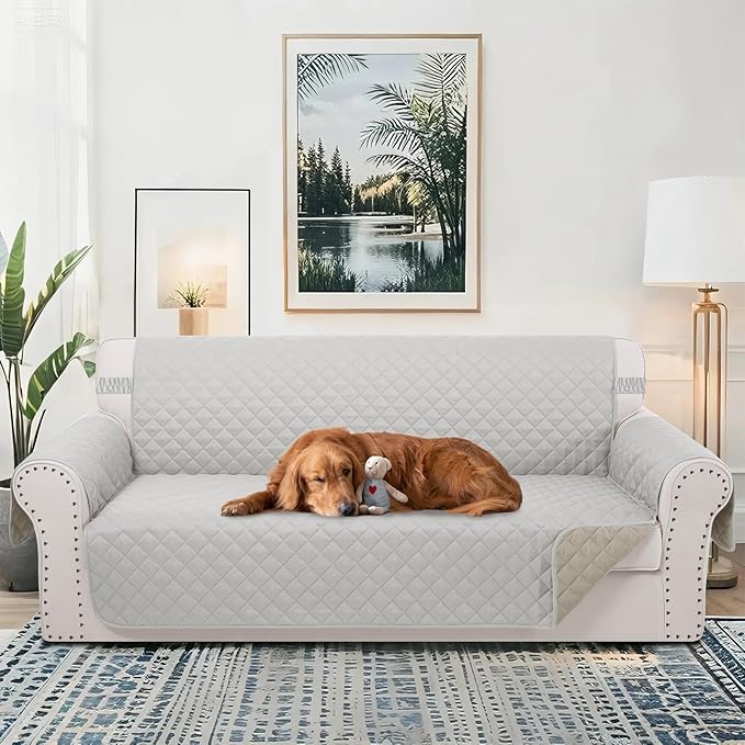 Reversible Oversized Sofa Covers Couch Cover Furniture Protector for Dogs Elastic Straps Water Resistant(XLSofa Light Grey/Beige)