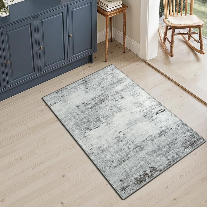 Toneed Entryway Rug 2x3 Door Mat for Indoor Entrance, Washable Small Throw Rug for Kitchen Floor, Front Door, Bedroom Bedside, Non-Slip Low Pile, Abstract Grey