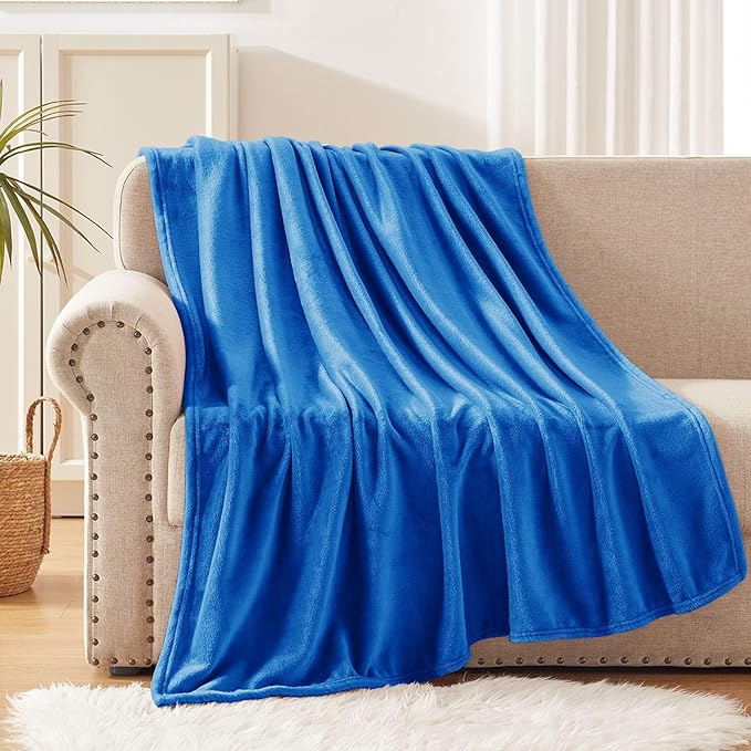 Exclusivo Mezcla Fleece Throw XL Blanket for Couch, Sofa, Super Soft and Warm Cobalt Blue Blankets, All Season, Cozy, Plush, Lightweight, 50x70 Inches