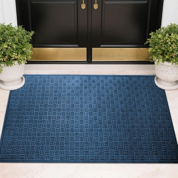 Mibao Front Door Mat Indoor Outdoor Entrance, Dirt Trapping Waterproof All-Season, All-Weather Doormat, Non-Slip Durable Natural Rubber Low Profile Easy Clean Patio Entrance Mat, 61.5" x 36", Blue