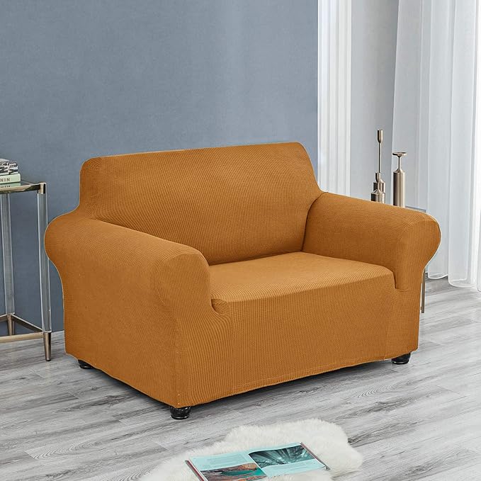 Joccun Stretch Chair Couch Cover,1-Piece Sofa Slipcover Spandex Jacquard Fabric Sofa Covers with Elastic Bottom,Washable Furniture Protector for Dogs,Cats,Kids(Armchair,Gold)