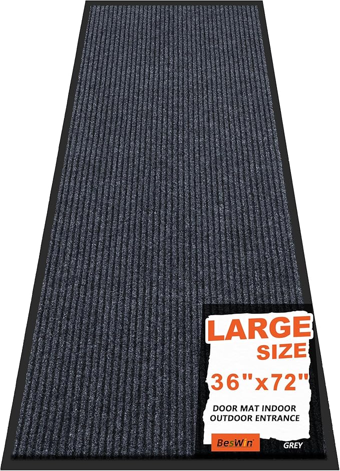 BesWin Front Door Mat, 3'x6' Indoor Outdoor Doormats, Heavy Duty Commercial Floor Mat Inside Outside Entrance, Non Slip Rubber Backing Welcome Mats for Entryway