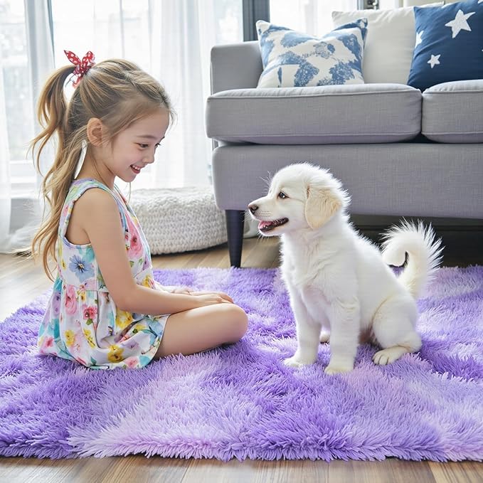 Area Rugs 10x14 Living Room, Shaggy Carpet Soft Plush Furry Bedside Rug Large Area Rugs for Bedroom Kids Girls Boys Home Decor Anti Slip(10 x 14, Purple Starry)